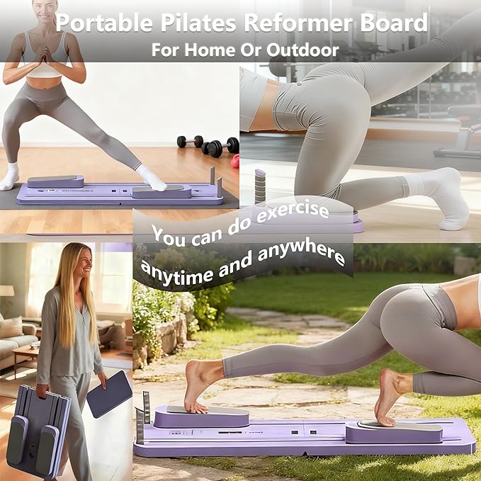 Portable Pilates Reformer Board, Foldable Home Pilates Board kit with Phone Holder and Timer, 8-in-1 Multi-Functional Reformer Pilates Machine