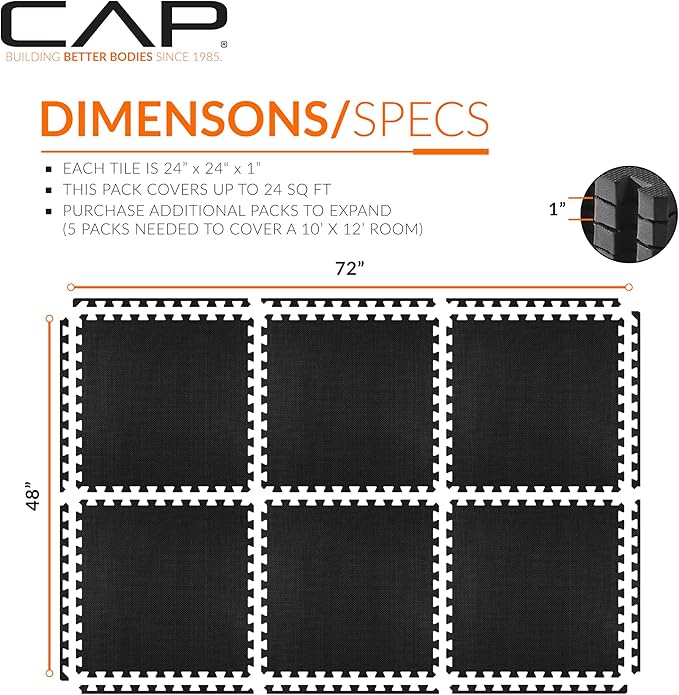 CAP Puzzle Exercise Mats | 1” Thick EVA Interlocking Foam Tiles for Home Gym Flooring | Multiple Options