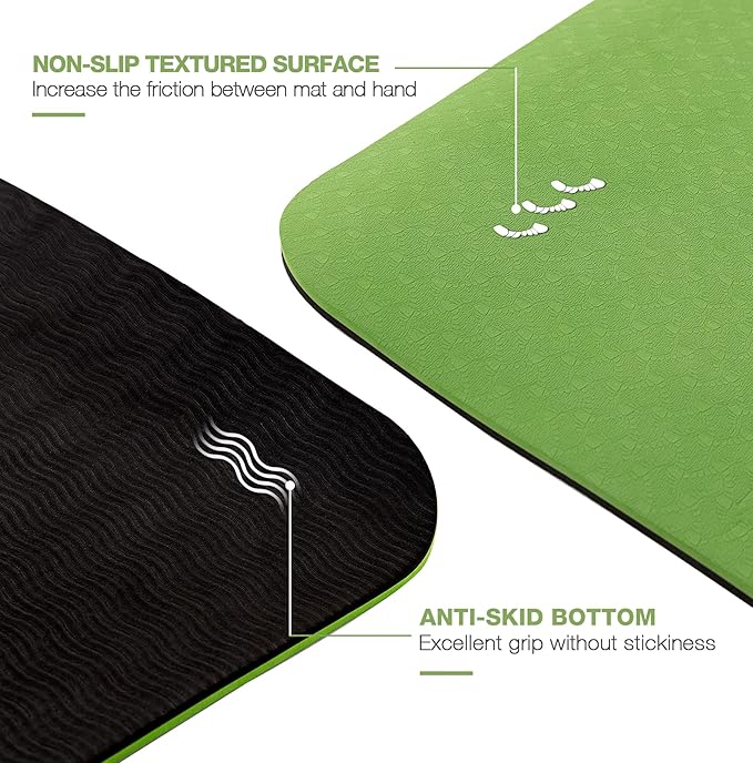 Yoga Mat Non Slip, Pilates Fitness Mats, Eco Friendly, Anti-Tear 1/4" Thick Yoga Mats for Women, Exercise Mats for Home Workout with Carrying Sling and Storage Bag