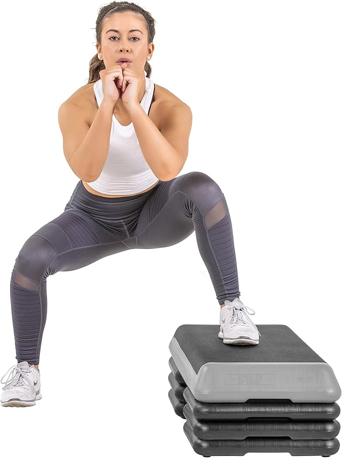 The Original STEP Exercise Step Platform, Health Club Size Stepper for Exercise at Home with 4 Stackable Risers for Height Adjustments