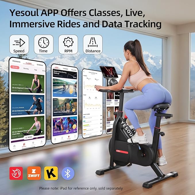 Yesoul Black Exercise Bike for Home,Smart White Cycling Bike Magnetic Stationary Bike, Low Noise Indoor Cycling Bike for Home Gym Electric Stationary Bike with Tablet Mount & Comfortable Seat Cushion for Women Apartment Workout Bike for Fitness