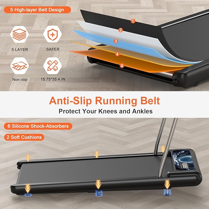 Walking Treadmill Pad with Incline - Portable Under Desk Treadmill, Walking Mat Pad with Handle Bar, 2.5HP Low Noise, 2 in 1 Treadmills for Home Office, Remote Control with LED