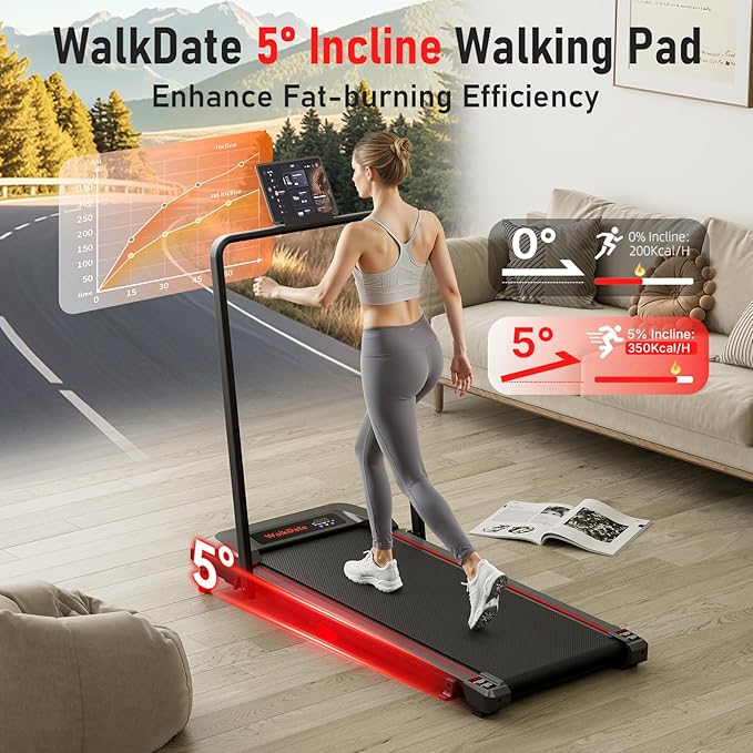 Walking Pad, Incline Walking Pad Treadmill, Under Desk Treadmills 265 Lbs Capacity, 2.5HP Low Noise Portable Running Machine for Home and Office, with LED Display, Remote Control