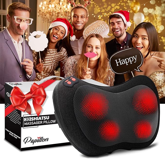 Papillon Back Massager with Heat,Shiatsu Neck Massager Pillow for Back,Neck,Shoulder,Foot & Lower Back Pain Relief,Electric Kneading Massager, Gifts for Women/Men/Dad/Mom/Fathers Day/Mothers Day