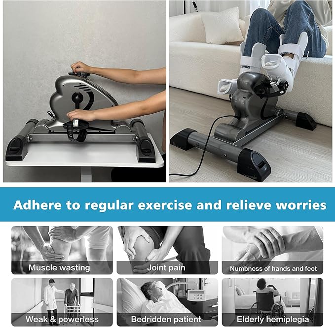 Mini Exercise Bike Electric Pedal Exerciser with Upgraded Non-slip Base Remote Control Indoor Under Desk Bike for Hand, Arm, Knee, Leg Home Recovery Workout Equipment Elderly Motorized Exerciser
