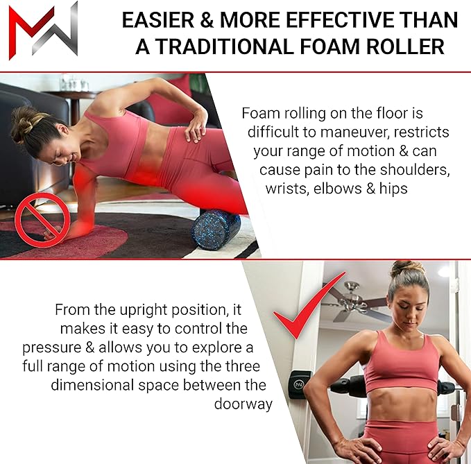 Mobility Wall- Stand Up Door Mounted Smooth Foam Roller for Soft Tissue Massage & Muscle Recovery for Exercise, Includes 4 Trigger Point Attachments