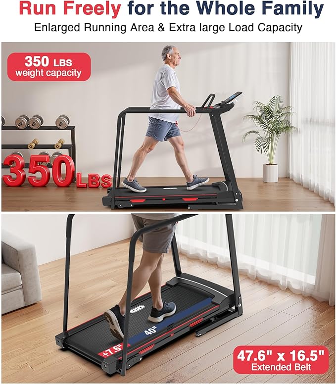 Redliro Walking Treadmill for Seniors Foldable - 400 Lb Capacity Senior Treadmill with Front & Long Handrails, 0%-2% Incline Home Recovery Fitness Exercise Machine for Elder, 47.6” Long Belt