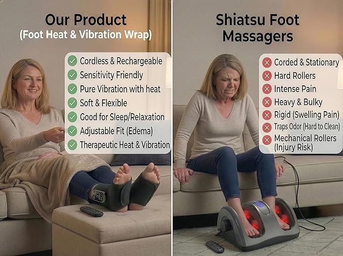 Foot Massager for Neuropathy Plantar Fasciitis Pain Relief, Cordless Heated Vibrating Cloud-Soft Ankle Wrap Feet Massage, Portable 2H Run Time, 6 Heats, 3 Modes, Auto-Off Timer, 1pcs