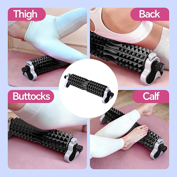 Foam Roller with Detachable Stand, 18” Deep Tissue Massage Roller, 3-Level Height Adjustable Support, Beginner-Friendly Design for Home Workout & Muscle Recovery - Black