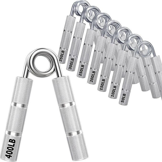Silver Metal Hand Grip Set, 50LB-400LB No Slip Heavy-Duty Grip Strengthener Great Wrist & Forearm Hand Exerciser, Home Gym, Hand Gripper Grip Strength Trainer