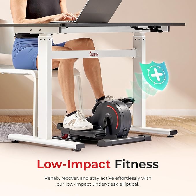 Sunny Health & Fitness Under Desk Pedal Elliptical Machine, Adjustable Resistance Leg Exerciser Home Workout While Sitting for Seniors, Optional Motorize or in Pink with SunnyFit App via Bluetooth