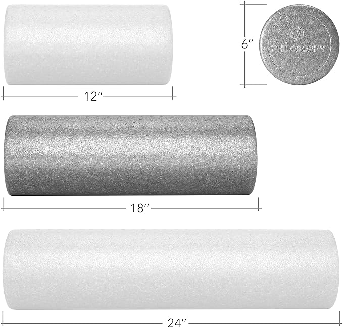 Philosophy Gym 18" High-Density Foam Roller for Exercise, Massage, Muscle Recovery - Round, Gray