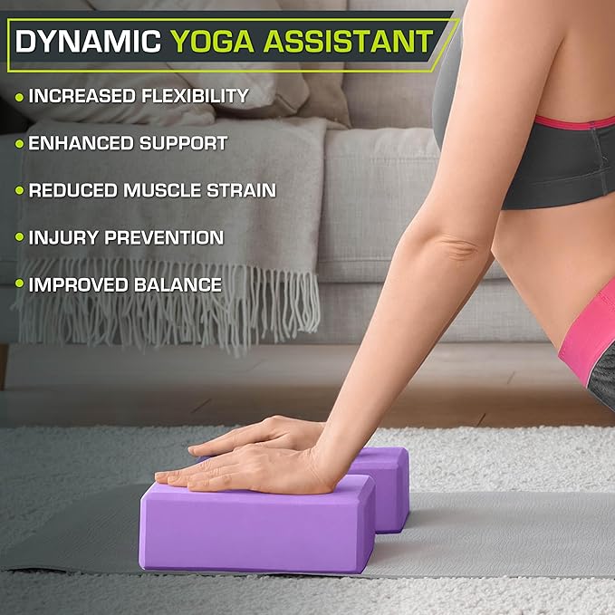 ProsourceFit Foam Yoga Blocks, High Density EVA Yoga Bricks 4”x 6” x 9” (Set of 2)