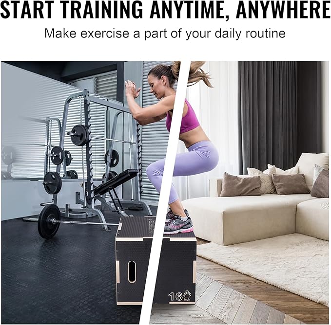 VEVOR 3 in 1 Plyometric Jump Box, Easy-to-Assemble Wood Plyo Box for Jumping Trainers, Home Gym Training and Conditioning