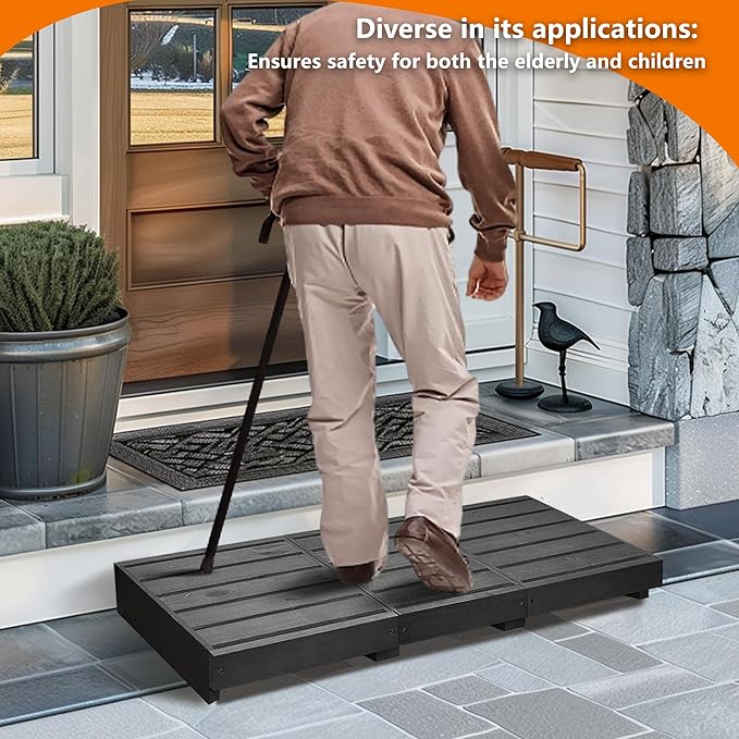 Outdoor Steps 3.5'' Height, Wooden Step Platform 35” Length, Step Stool with Non Slip Pads, Wooden Platform, Step for Outside, Wooden Platform for Bathroom, Kitchen, Bed (Black)