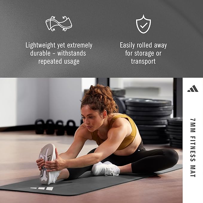 adidas Fitness Mat - Lightweight - Non Slip Yoga Mat, 7mm or 10mm