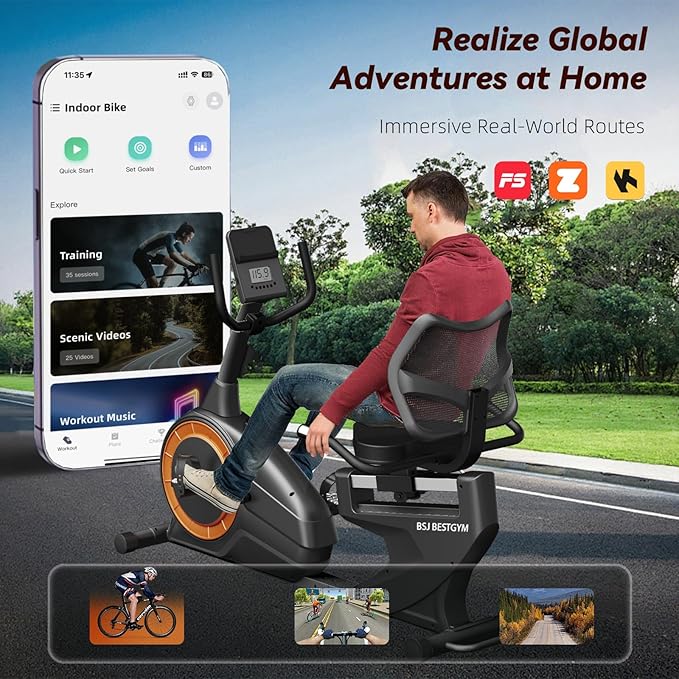 Recumbent Exercise Bike, Recumbent Stationary Bike for Home,Quiet Recumbent Stationary Bikes for Adults & Seniors, 8-Level Resistance, Supports 350LBS, Magnetic Recumbent Bike with Smart APP, LCD Monitor, Heart Rate Handle