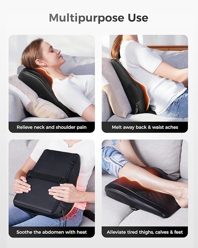 Boriwat Back Massager with Heat, 3D Kneading Massage Pillow for Back, Neck, Shoulder, Leg Pain Relief Deep Tissue, Gifts for Women Men Mom Dad
