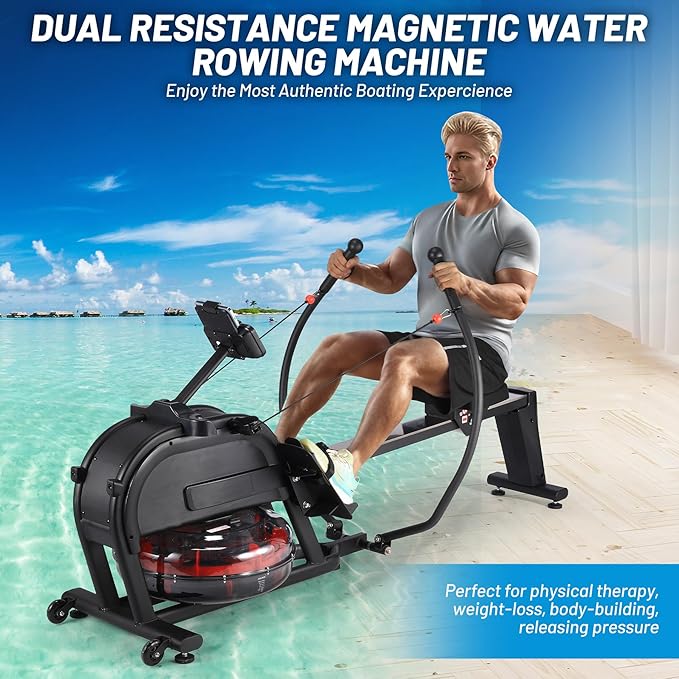 Rowing Machine, Magnetic Rowing Machine with 16 Levels of Quiet Dual Slide, Rowing Exercise Equipment for Home Use, App Compatible, 350lb Weight Capacity