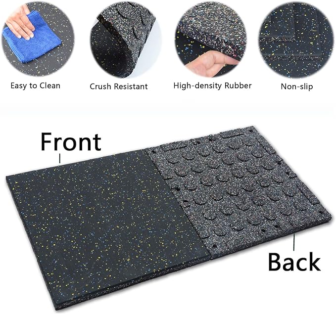 MYOYAY 4 Pack Interlocking Tile 20" x 20”x 1”Heavy Duty Rubber Flooring Mat Anti-Vibration Anti-Slip Exercise Mats for Gym Equipment and Cushion for Workouts, Cover 11.12 Sq.Ft…