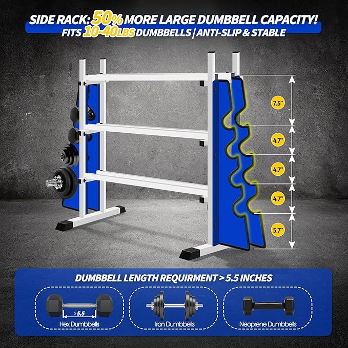 Heavy Duty Dumbbell Rack, Double-Side Extension Holder for Dumbbells & Kettlebells Home Gym Storage Rack