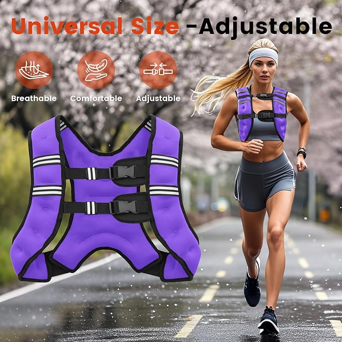 Weighted Vest, 6lb/8lb/10lb/12lb/16lb/20lb/25lb/30lb Weight Vest for Men Women, Body Weight Vests Adjustable with Reflective Stripe for Strength Training, Running, Workout, Jogging, Walking