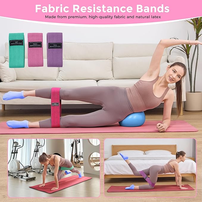 Pilates Equipment, Pilates Kit for Home Workouts, Pilates Ring and Ball Set for Women With 14.5" Pilates Ring, Ball, Resistance Bands, Sliders, Yoga Strap & Ring, Socks, Measure Tape, Stretch Band Bag