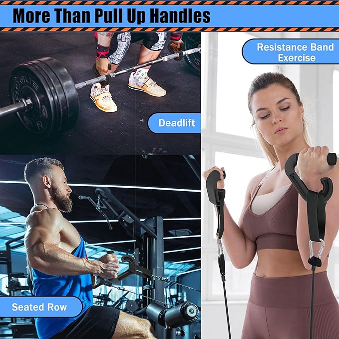 Pull Up Handles Neutral Grip: Portable Barbell Grip with 2 Detachable Straps for Cable Machine LAT Pull Down T-bar Row Deadlift Shrug