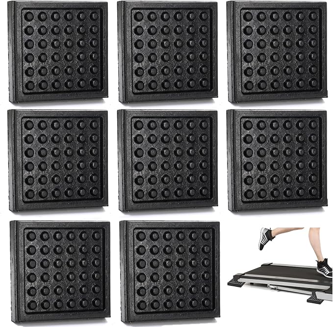 8 Pack Heavy Duty Exercise Equipment Mat, 4 x 4 x 0.8 Inch Non Slip Noise Reduction Mat for Treadmill, Treadmill Mat Pad for Rubber Hardwood Floors Carpet Protection Home Gym