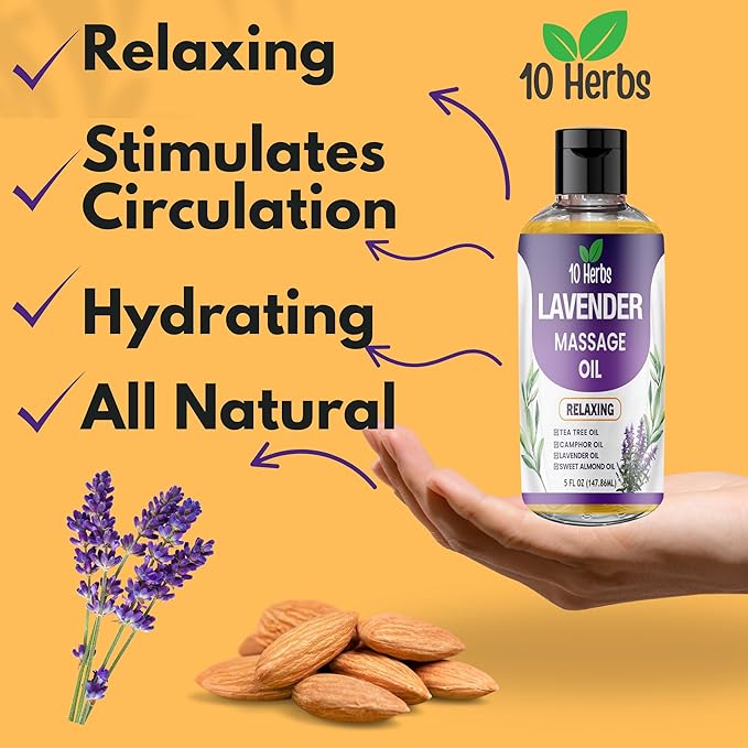 10 Herbs Lavender Sensual Massage Oil for Couples, Date Night, Relaxing.