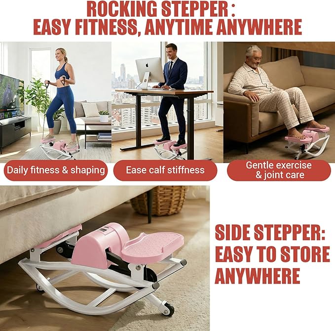 Rock Stepper for Exercise at Home, Rocking Stepper Side to Side with Resistance Bands & Digital Display, 300 LBS Capacity Full Body Workout Low-Impact Knee-Friendly Anti-Slip Side Stepper