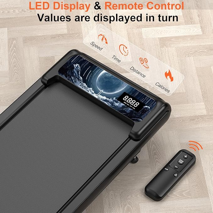 Walking Treadmill Pad with Incline - Portable Under Desk Treadmill, Walking Mat Pad with Handle Bar, 2.5HP Low Noise, 2 in 1 Treadmills for Home Office, Remote Control with LED