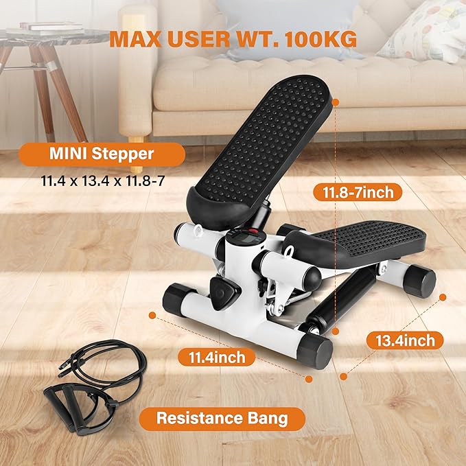 YSSOA Mini Stepper with Resistance Band, Stair Stepping Fitness Exercise Home Workout Equipment for Full Body Workout
