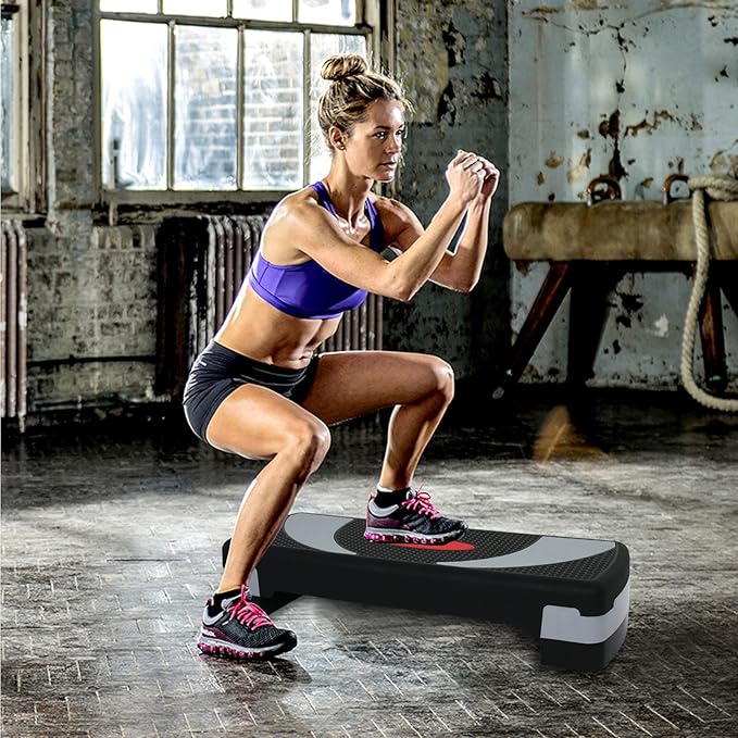 HomGarden Adjustable Workout Aerobic Stepper in Fitness & Exercise Step Platform Trainer Stepper w/Risers Adjust 4"-6''-8''