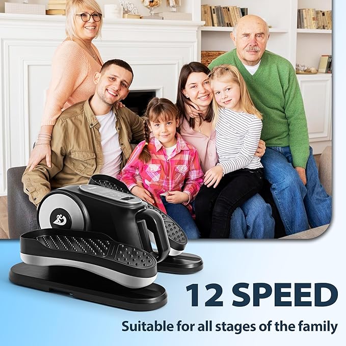 Under Desk Elliptical Machine, Eliptical Leg Exerciser As Seen On TV with Remote,12 Speed Levels for Whole Family,Forward & Reverse Direction, Auto & Manual Mode, Quiet Portable Machine, Home & Office