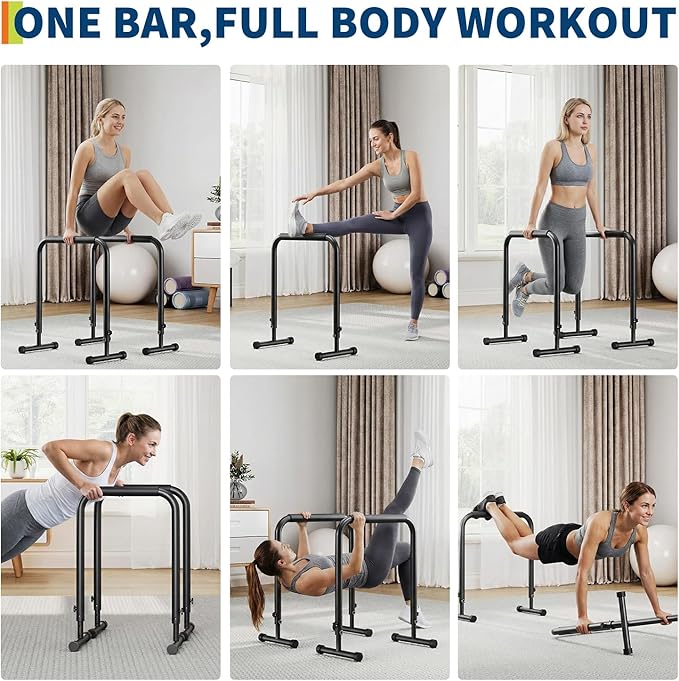 Adjustable Dip Bars Station, 440LBS Heavy Duty Dip Stand for Home Gym, Portable Dip Bar for Calisthenics & Upper Body Workout, Push Up Bars with Adjustable Height (32"-36")