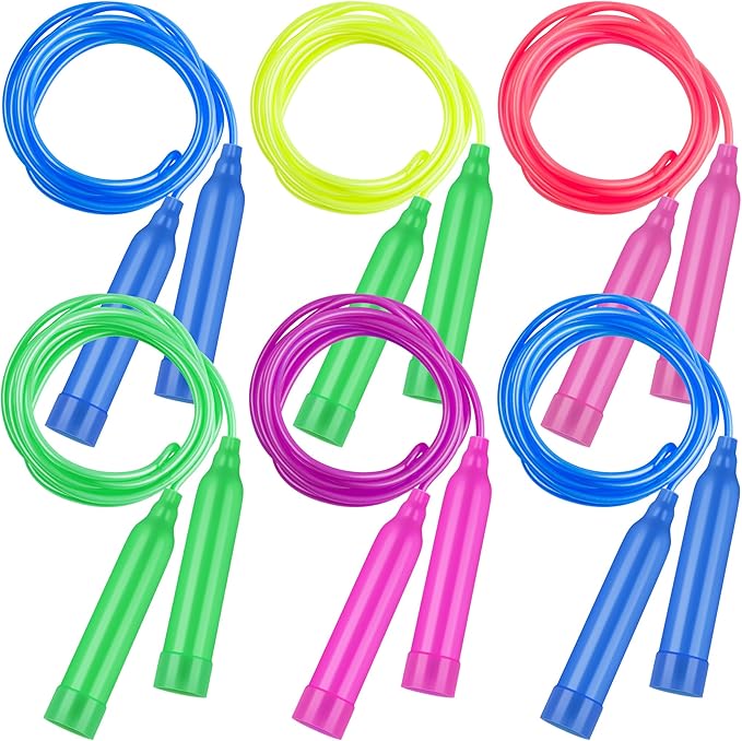 Elcoho 6 Pack Colorful Jump Rope Set Adjustable Plastic Jump Ropes Skipping Rope Outdoor Jumping Ropes Great Party Favor