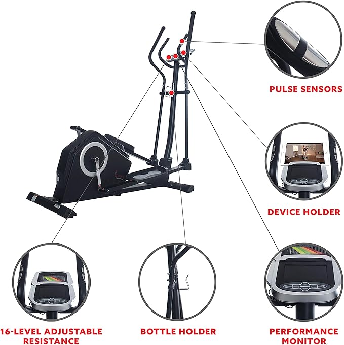 Sunny Health & Fitness Upright Elliptical Machine, Full Body Cardio Exercise with Adjustable Resistance, Arm and Leg Workout Machine, SunnyFit App via Bluetooth Optional Electro-Magnetic Resistance