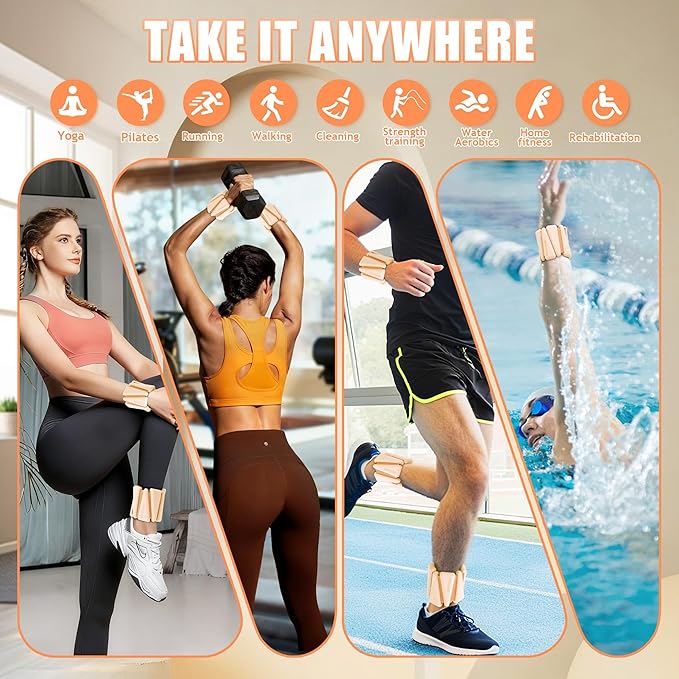 Ankle Weights for Women Wrist Weights Set of 2 (1 lb/2 lb Each) Adjustable Arm Leg Weight for Womens Men Suitable for Walking Swimming Running Pilates Yoga Gym