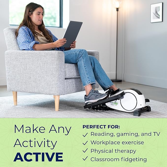 DeskCycle Under Desk Elliptical Machine up to 40 lbs Magnetic Resistance Foot Pedaler, Ultra-Smooth & Silent Seated Leg Exerciser, Heavy Duty Non-Sliding Steel Frame
