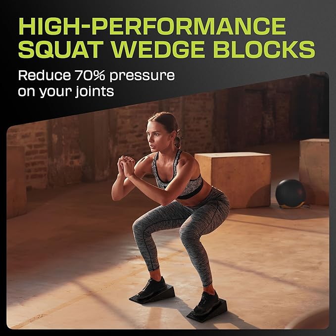 Squat Wedge Block Pair - Heel Elevated Squat Wedge for Deeper Squats, Heavy Lifting and Better Form - 17° Angle Exercise Wedges, Slant Board for Squats with Carry Backpack
