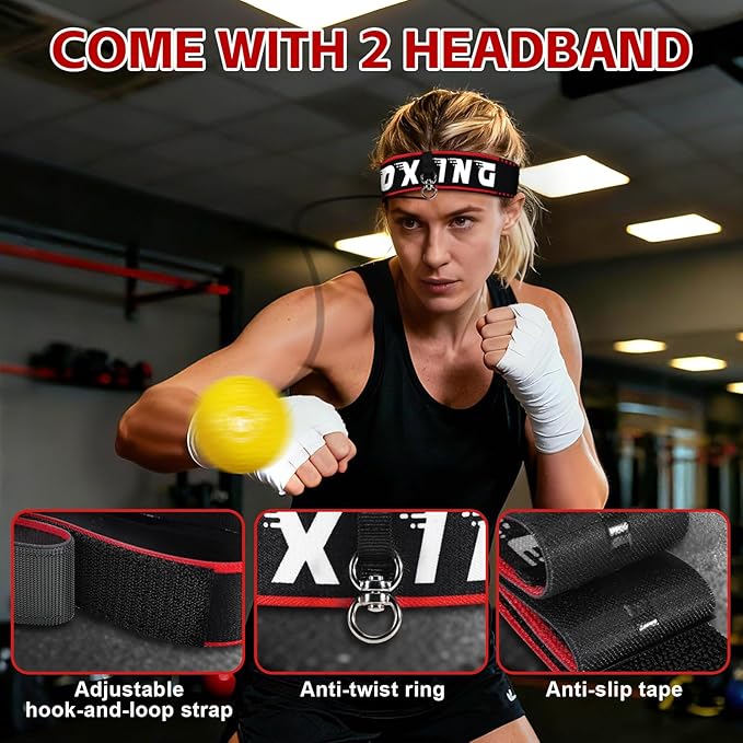 Headband Boxing Reflex Ball, 3 Levels Reaction Ball with 2 Adjustable Headbands, Boxing Training Equipment for Reaction, Punching Speed, Hand Eye Coordination