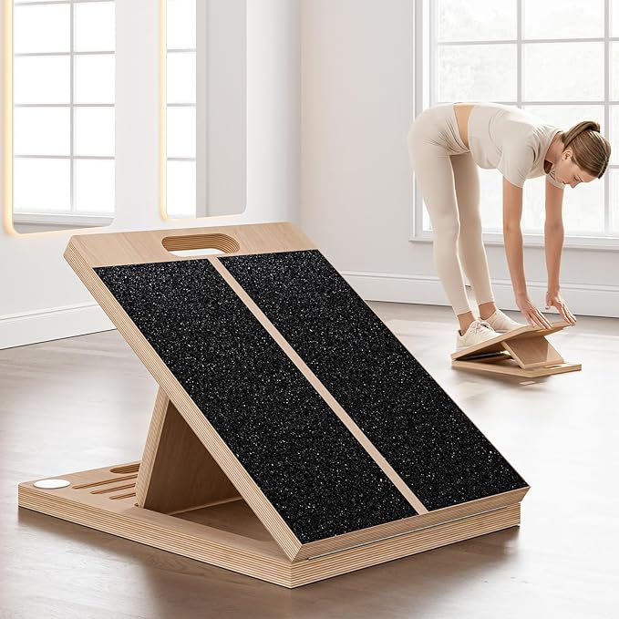 Frylr Portable Wooden Slant Board for Calf Stretching and Exercise, Adjustable Incline Wedge for Squats and Balance, Ankle, Knee and Heel Support, Professional Physical Therapy Equipment,Wood