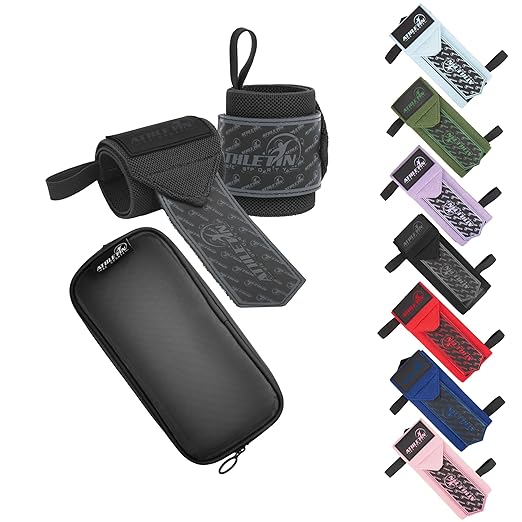 Professional Wrist Wraps, Heavy-Duty Support with Thumb Loop 18 Inch Pair for Powerlifting, Bodybuilding, Cross Training - Mesh carry pouch included (Black)