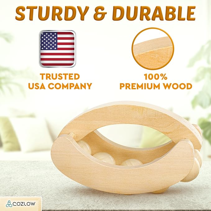 COZLOW - Wooden Massage Ball Roller - Handheld Rolling Massager for Back, Neck, Arm & Leg Muscles - Supports Lymphatic Drainage - May Help Reduce Cellulite Appearance - Pain Relief & Relaxation