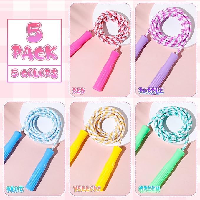 Aoriher Jump Rope for Kids Nylon Adjustable Weighted Braided Fitness Skipping Stripe Ropes with Plastic Handles 8.2 Feet for End of The School Exercise Sport Party Equipment Gift, Assorted Colors