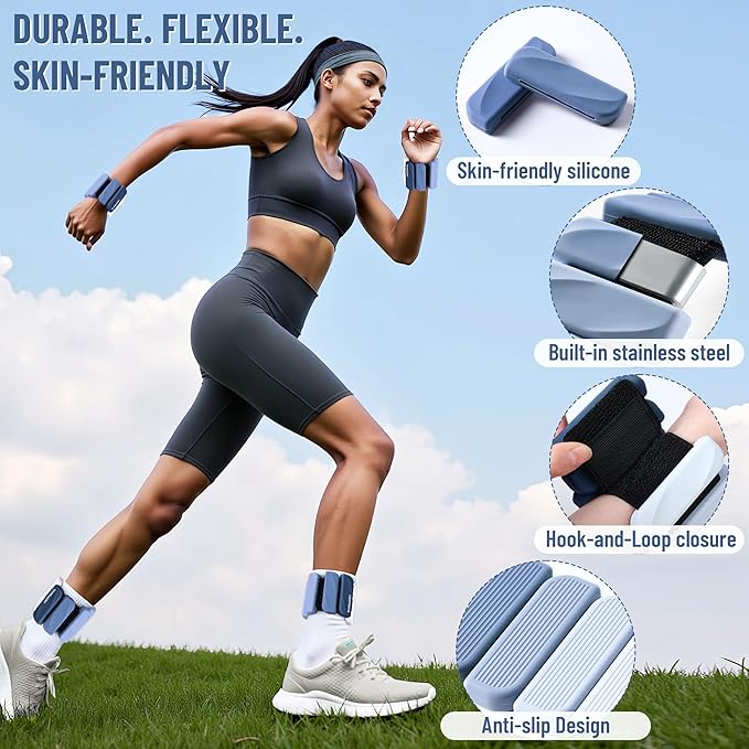Wrist & Ankle Weights for Women and Men, 2lbs/4lbs Pairs Adjustable Silicone Weighted Bangles for Arm & Leg Workouts, Perfect for Pilates, Barre, Yoga, Walking & Home Fitness 24055