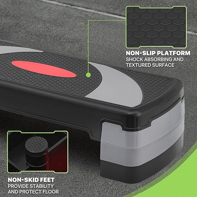 Aerobics Stepper Platform for Exercise Adjustable Compact Workout Step for Cardio, Core and Strength Training