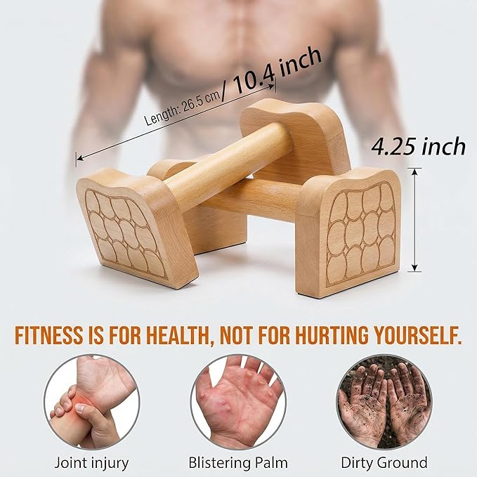 TOPZEA 2 Pcs Wooden Parallettes Push Up Bars, Solid Beech Wood Calisthenics Equipment Non-Slip Push Up Handle Stand for Handstand & Strength Training, Calisthenics, Home Gym & Floor Workouts