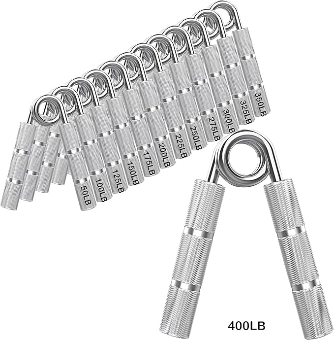 Silver Metal Hand Grip Set, 50LB-400LB No Slip Heavy-Duty Grip Strengthener Great Wrist & Forearm Hand Exerciser, Home Gym, Hand Gripper Grip Strength Trainer